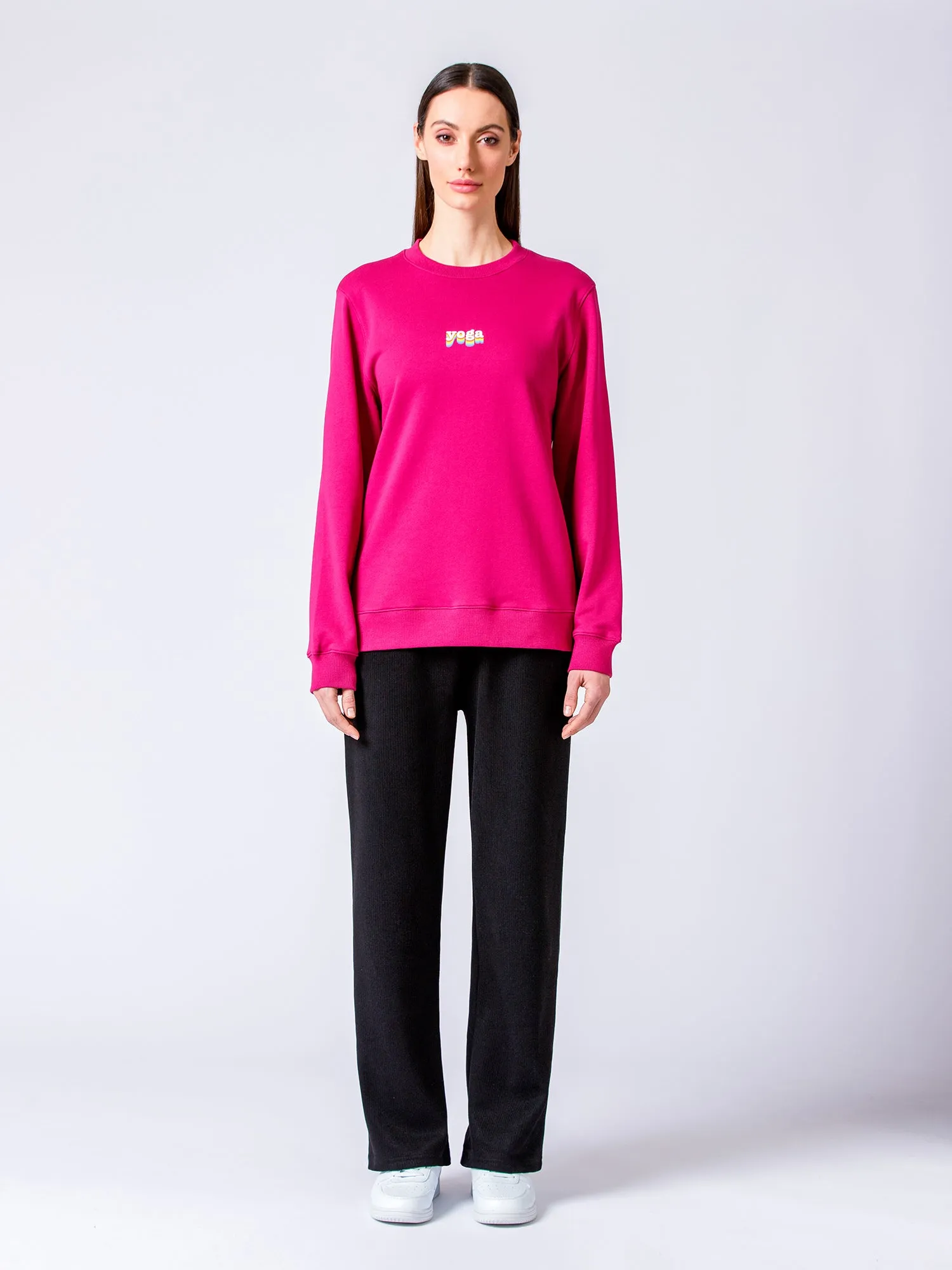 RIBBED HIGH WAIST WINTER FLEECE WIDE LEG SWEATPANTS, BLACK