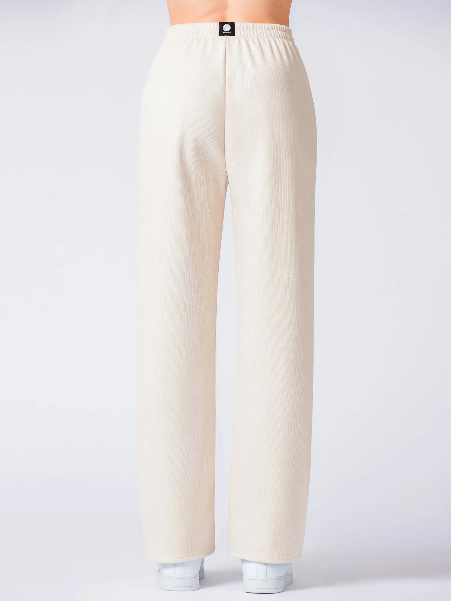 RIBBED HIGH WAIST WINTER FLEECE WIDE LEG SWEATPANTS, OATMEAL