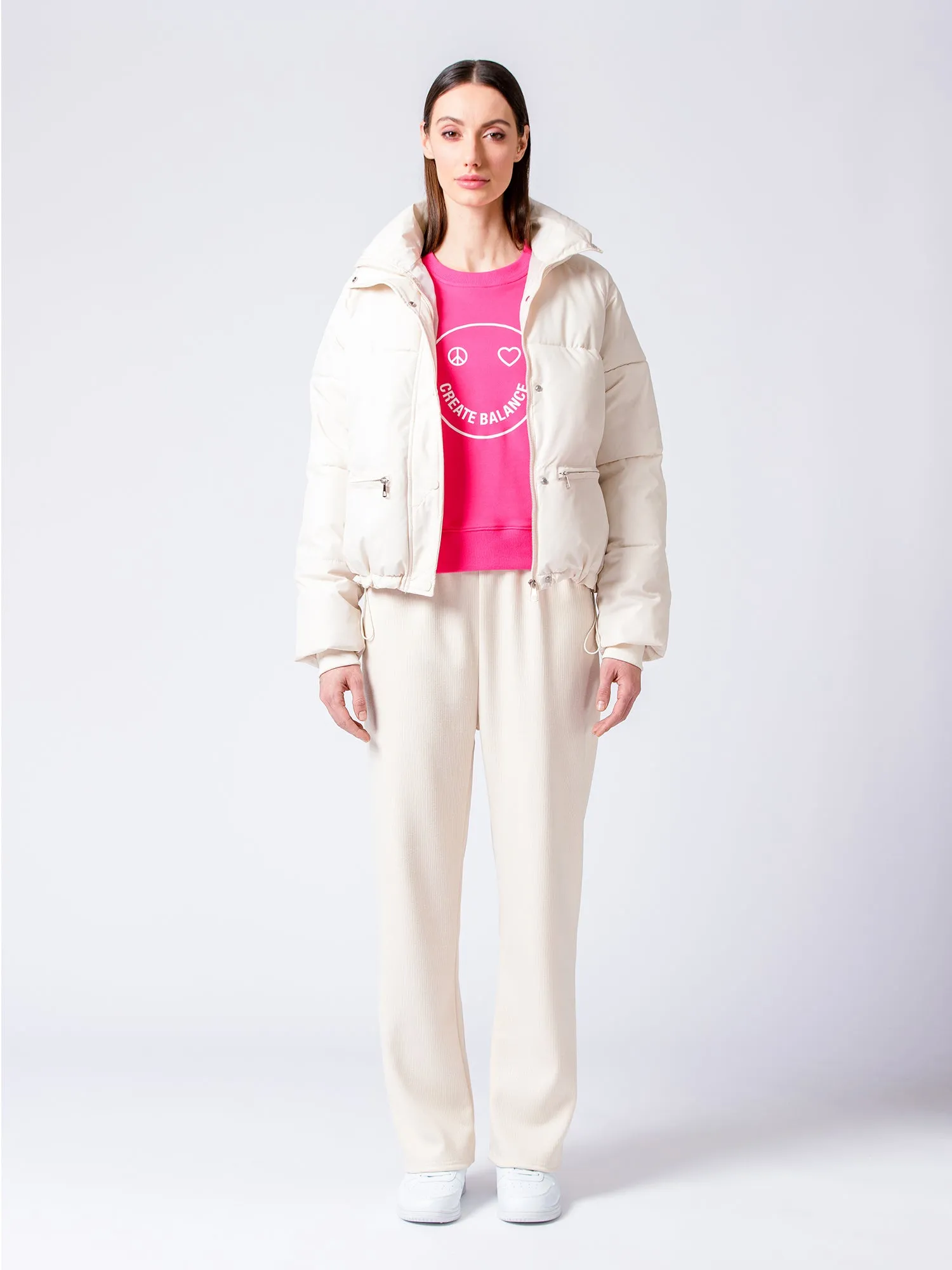 RIBBED HIGH WAIST WINTER FLEECE WIDE LEG SWEATPANTS, OATMEAL