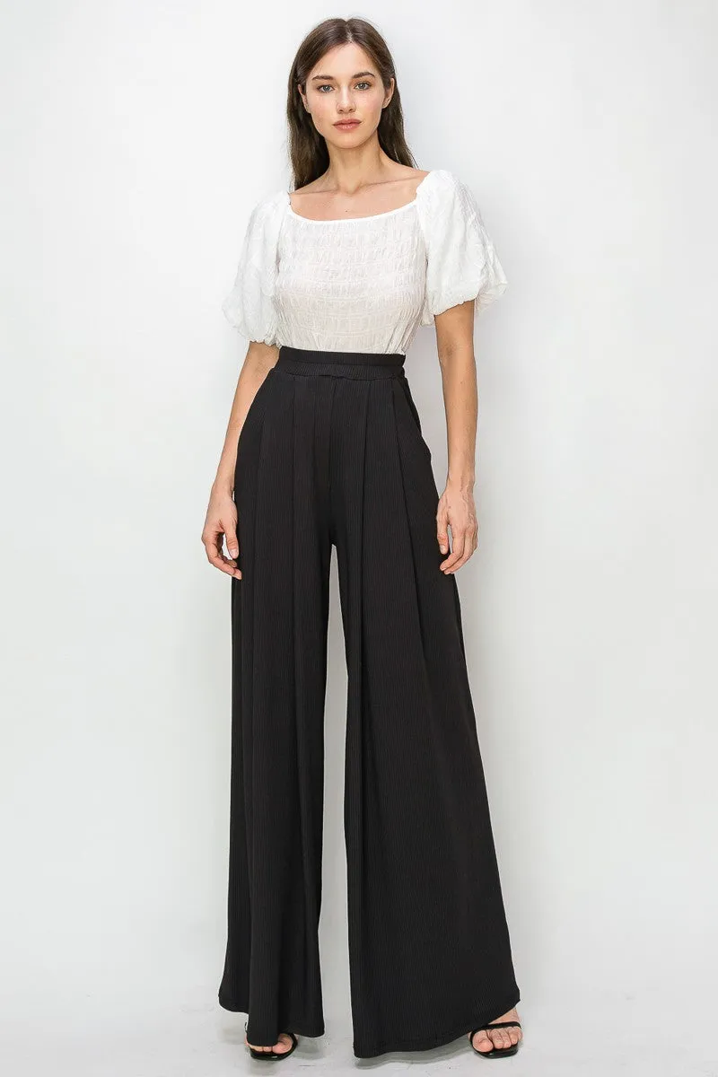 RIBBED PALAZZO WITH POCKETS W2308PIA