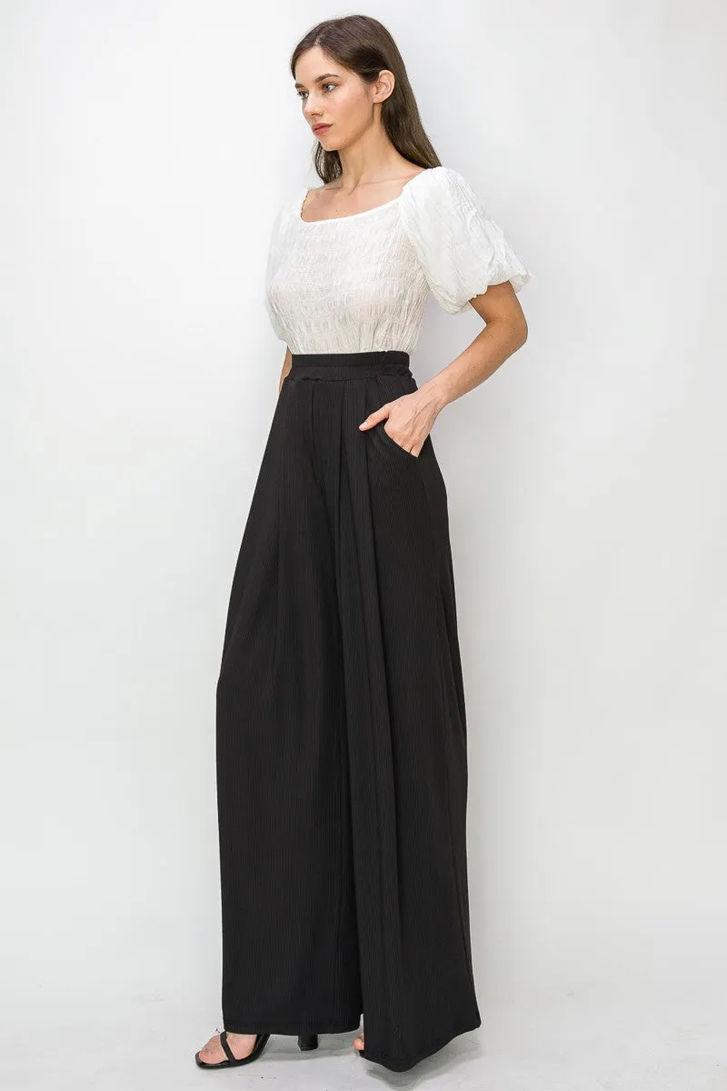 RIBBED PALAZZO WITH POCKETS W2308PIA