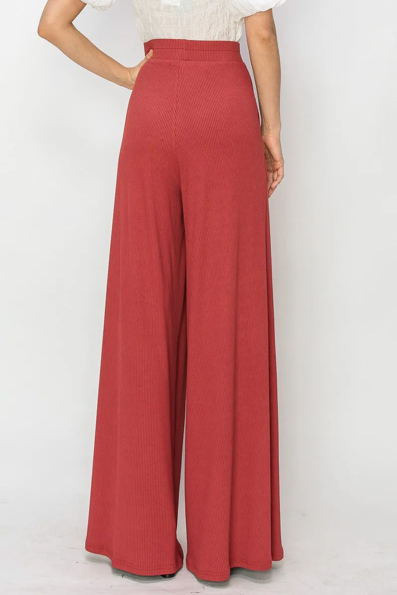RIBBED PALAZZO WITH POCKETS W2308PIA