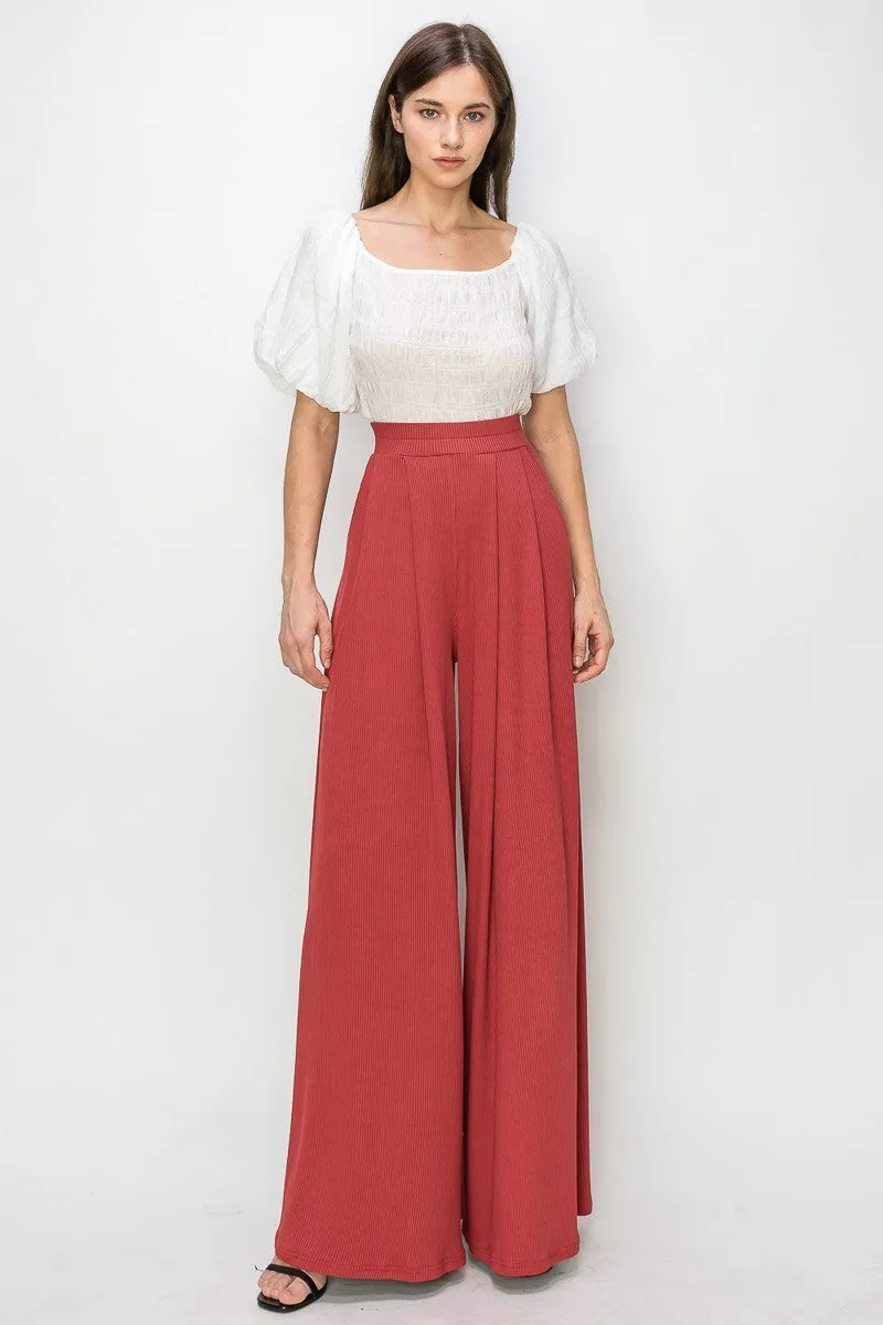 RIBBED PALAZZO WITH POCKETS W2308PIA