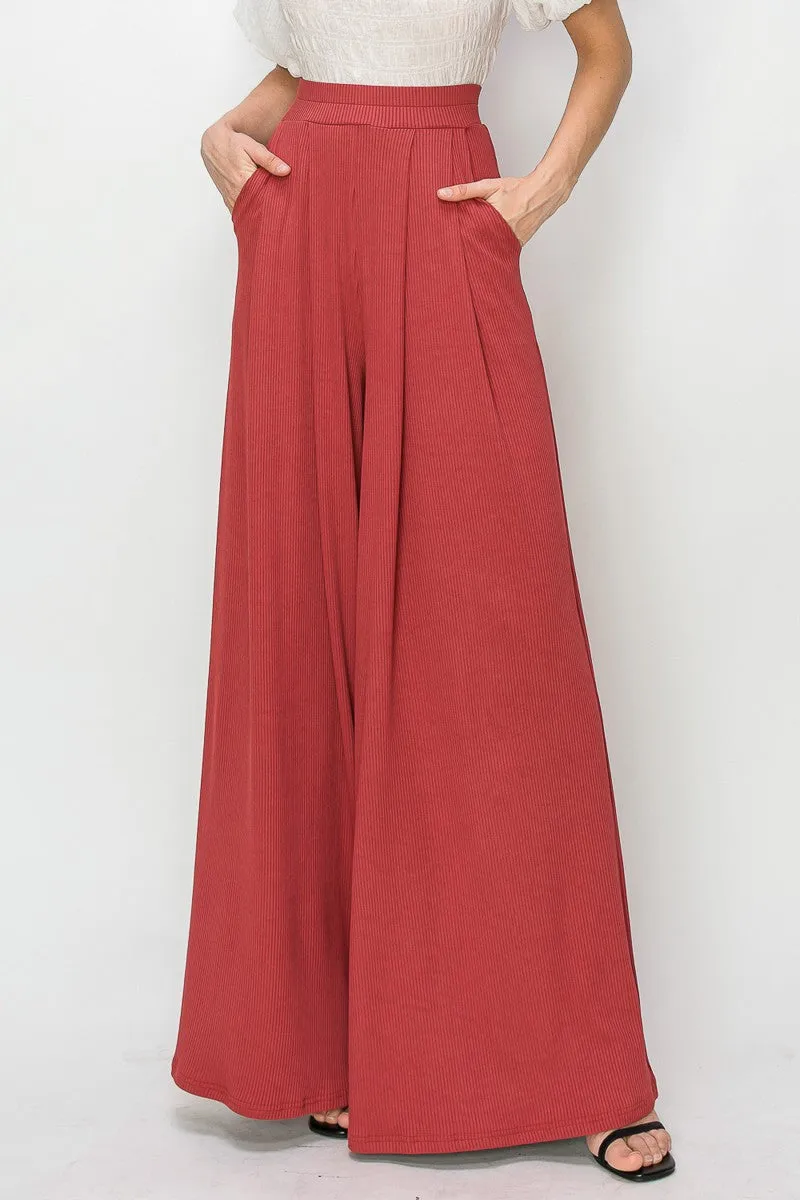RIBBED PALAZZO WITH POCKETS W2308PIA