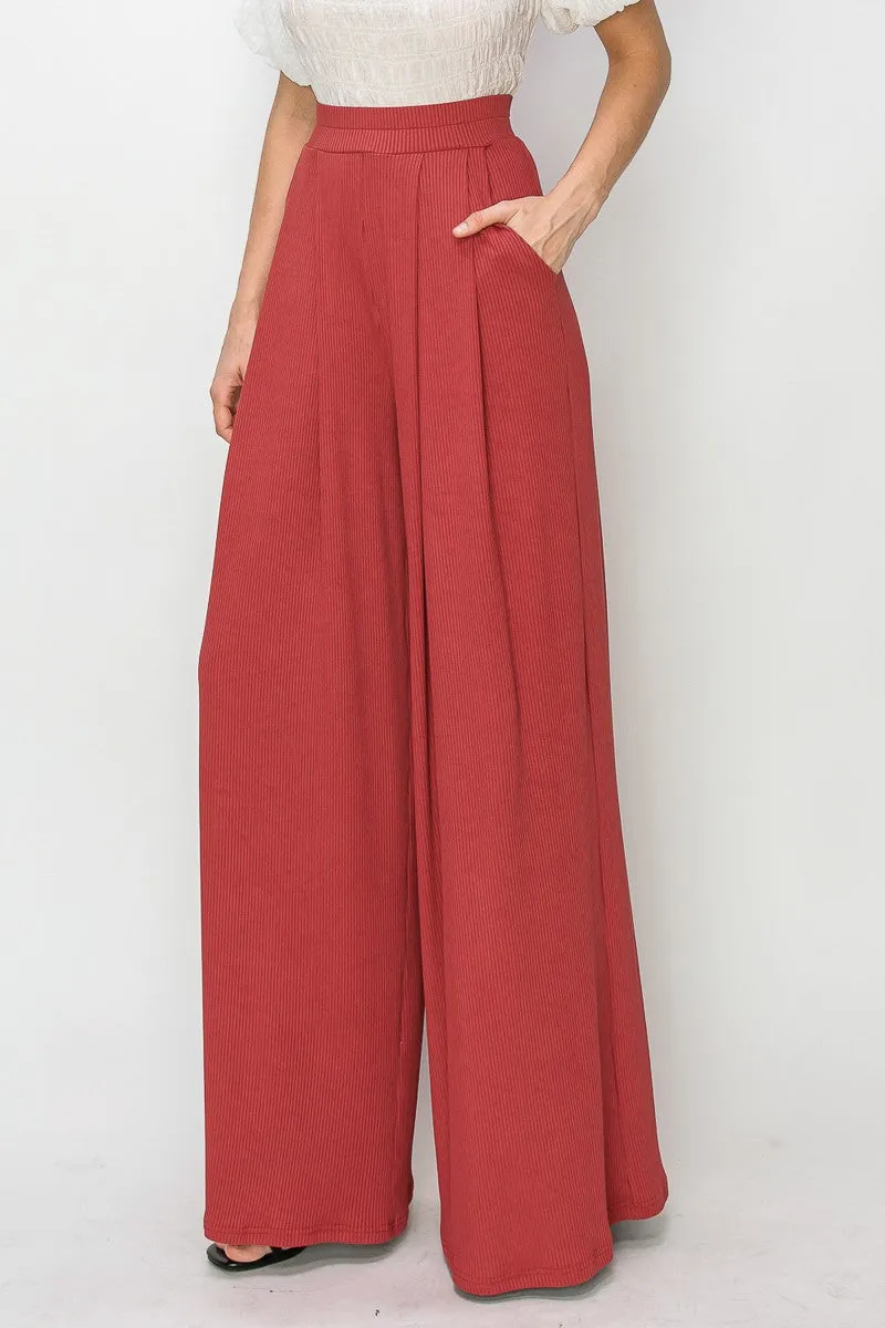 RIBBED PALAZZO WITH POCKETS W2308PIA