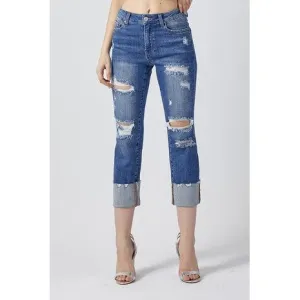Risen Distressed Capri with Cuff