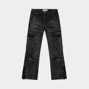 Rockstar Flare Cargo Denim (Black No-Wash)