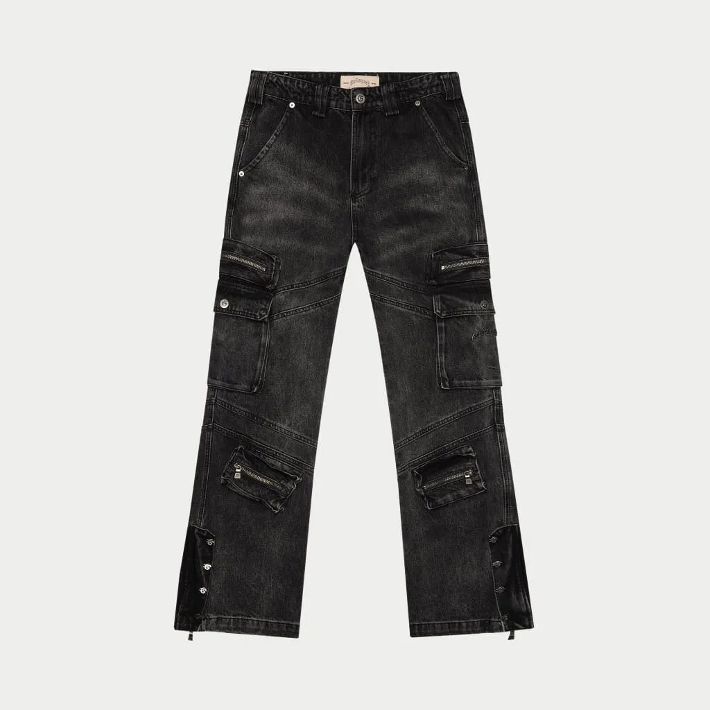 Rockstar Flare Cargo Denim (Black Wash)