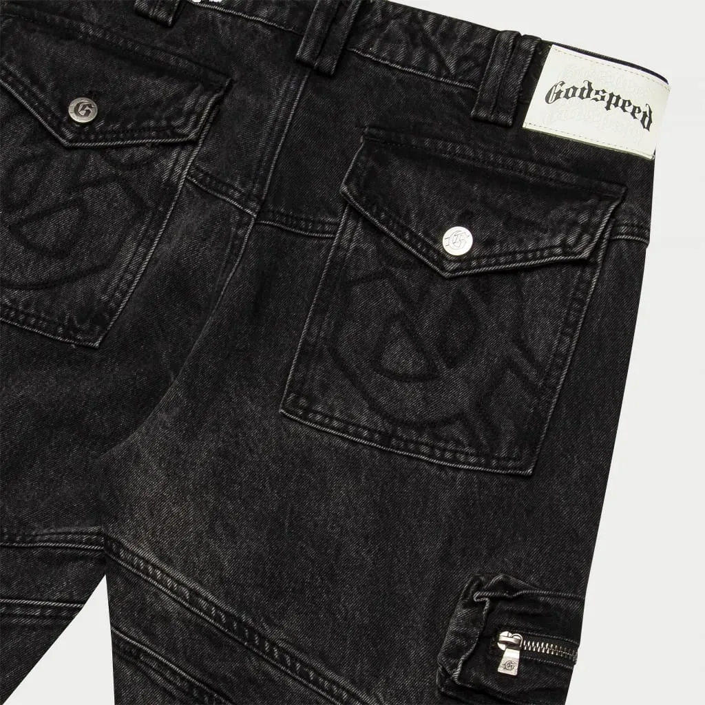 Rockstar Flare Cargo Denim (Black Wash)
