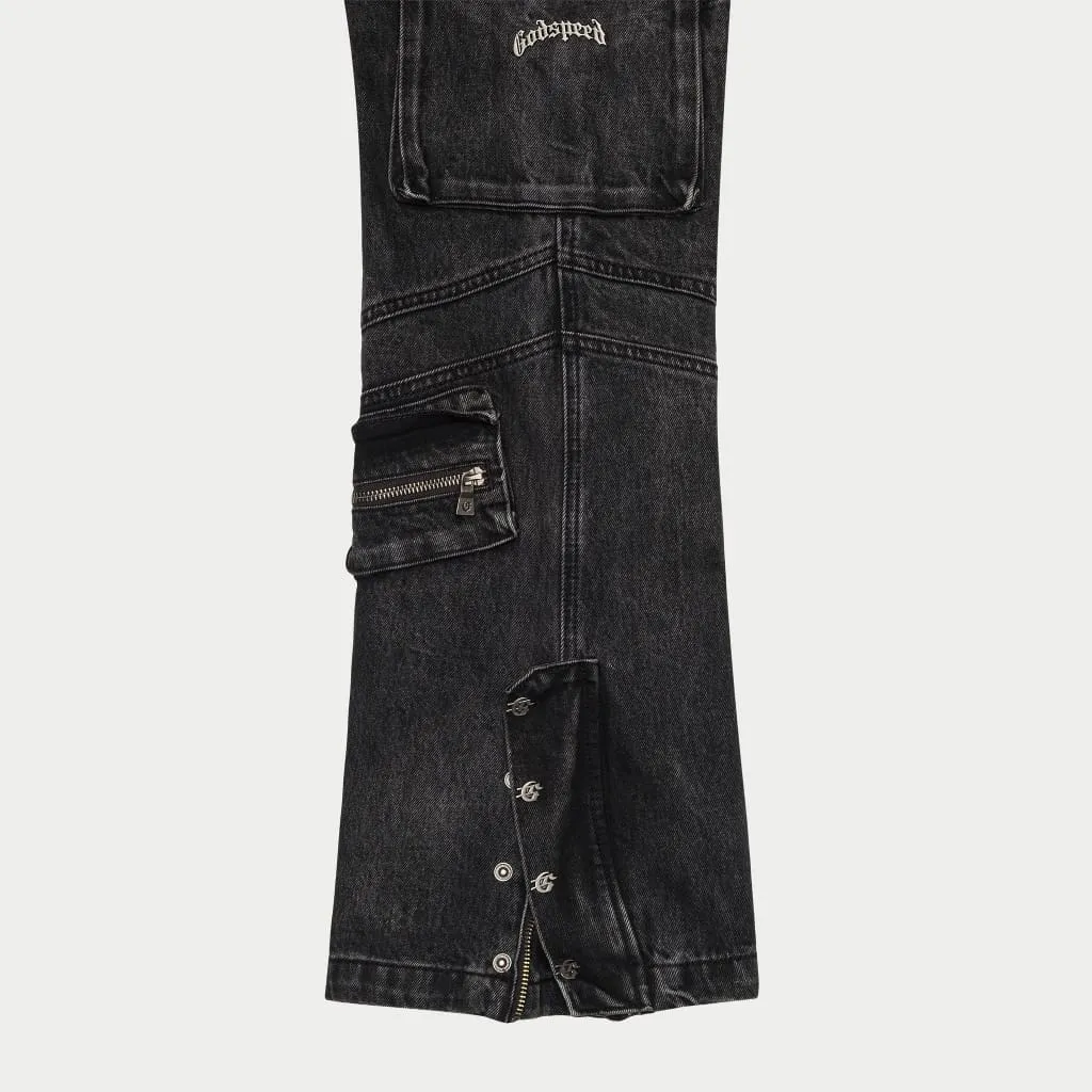 Rockstar Flare Cargo Denim (Black Wash)