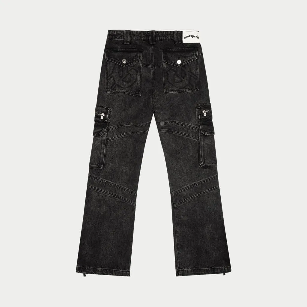 Rockstar Flare Cargo Denim (Black Wash)