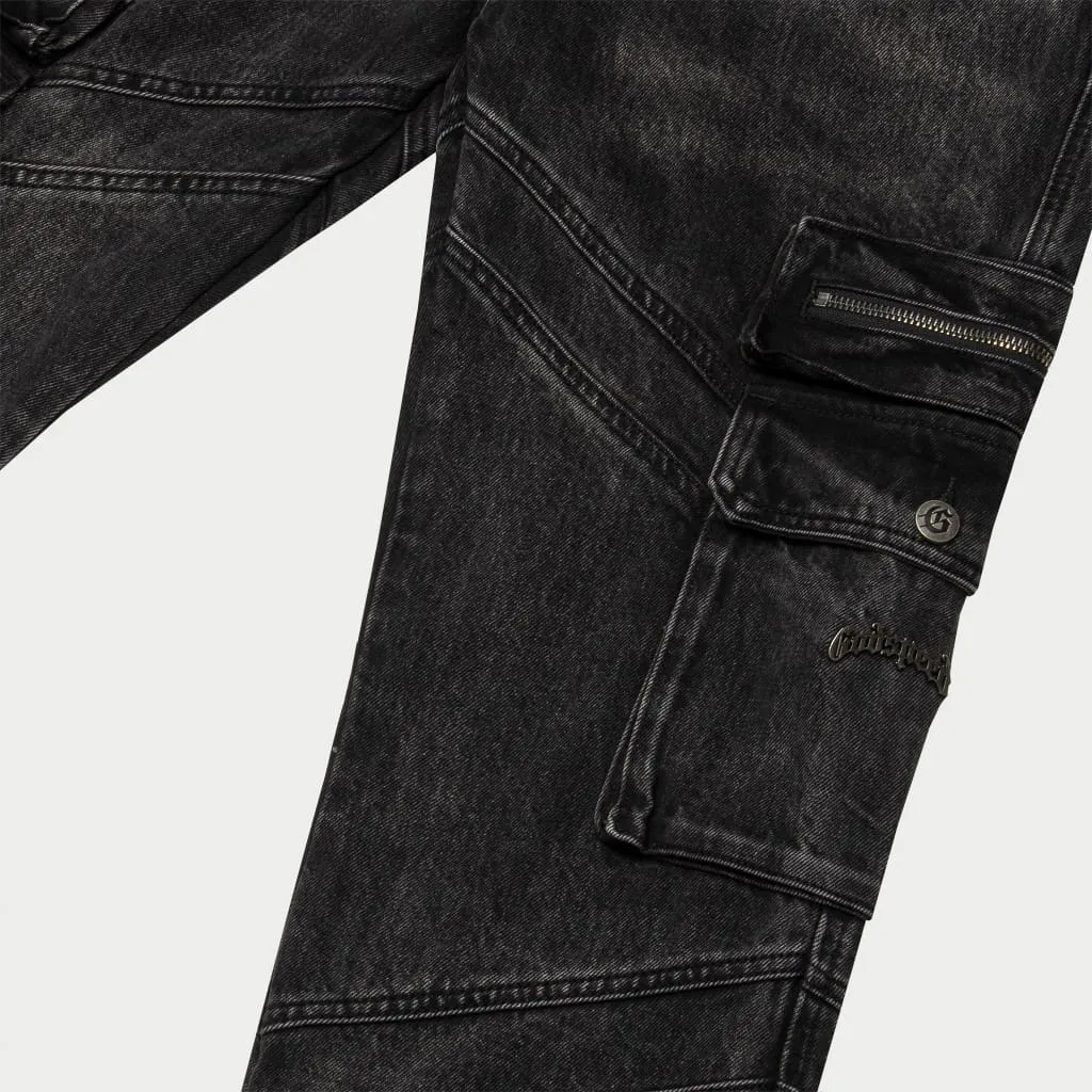 Rockstar Flare Cargo Denim (Black Wash)