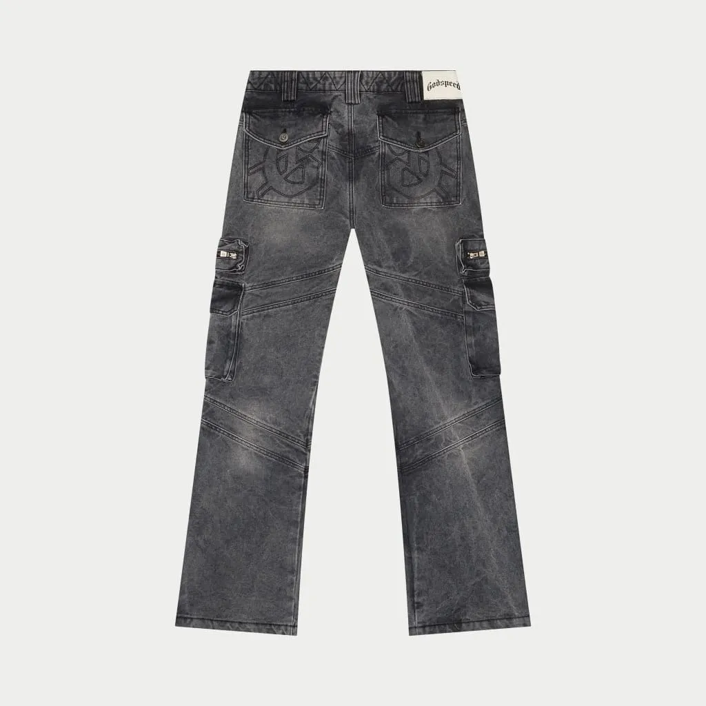 Rockstar Flare Cargo Denim (Grey Wash)