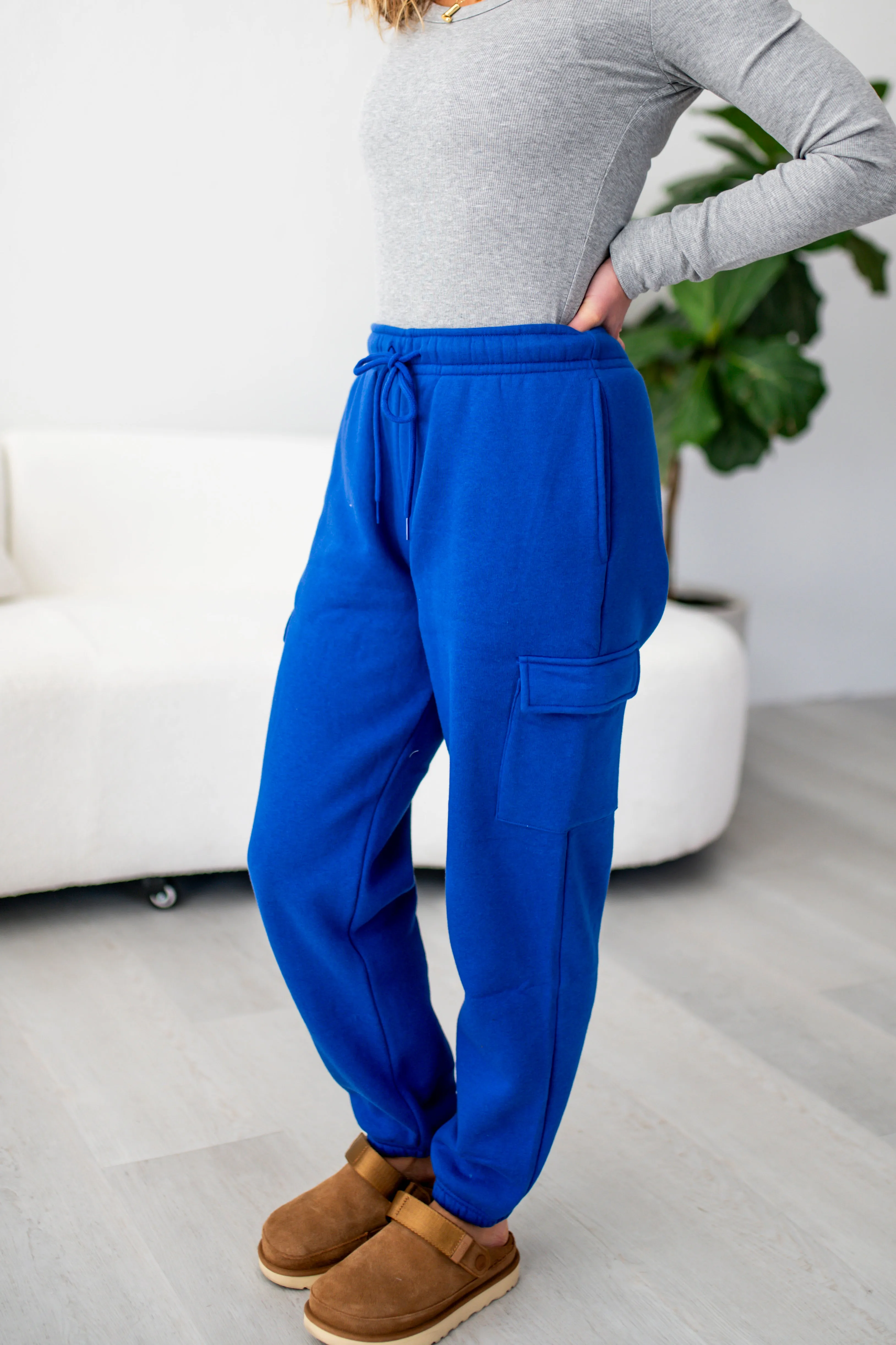 Royal Blue Cargo Fleece Relaxed Sweatpants