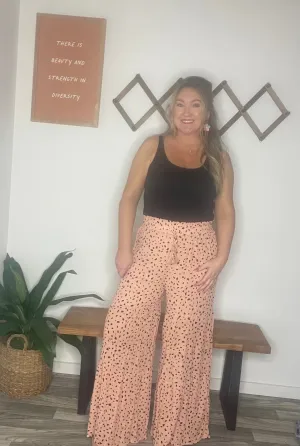 Ruffle Wide Leg Dalmatian Palazzo Pants