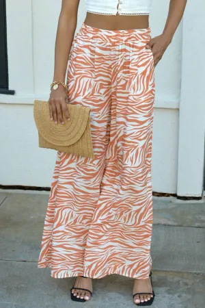SALE Animal Print Elastic Waist Widel Leg Woven Pants