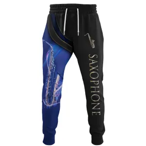 Saxophone Pants Saxophonist 3D Sweatpants Saxophone Jogger Blue