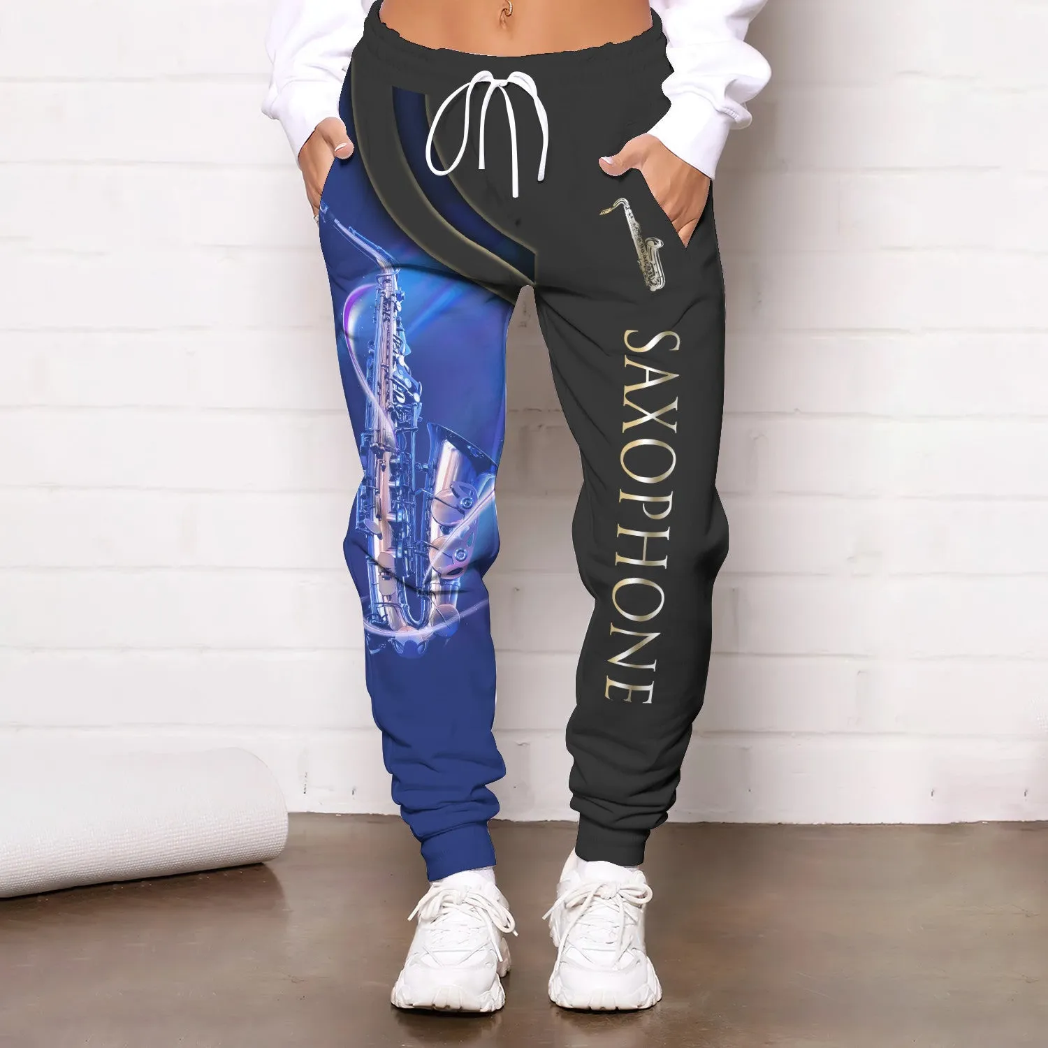 Saxophone Pants Saxophonist 3D Sweatpants Saxophone Jogger Blue