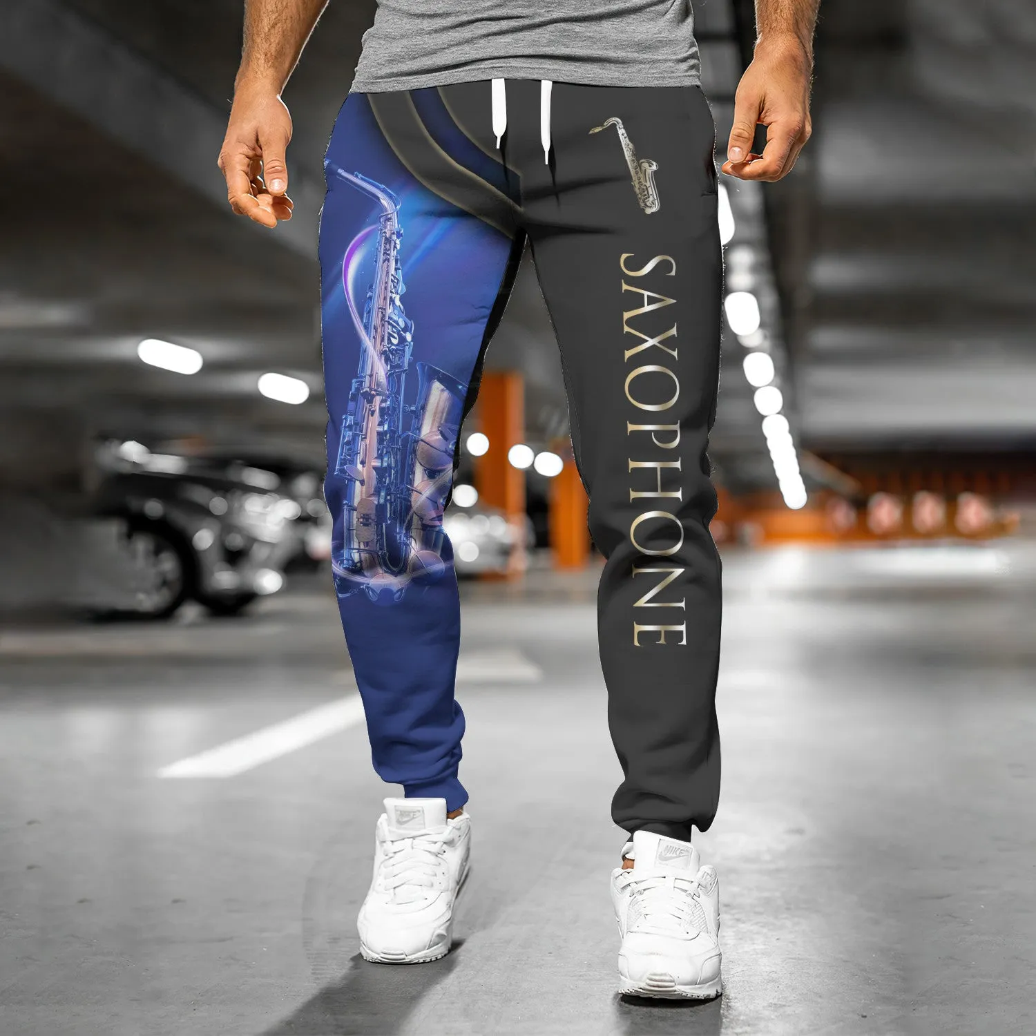 Saxophone Pants Saxophonist 3D Sweatpants Saxophone Jogger Blue