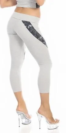 Sexy Hi Lo Waist Blue Digital Camo Combat Athletic Capri Pants - Grey/Blue