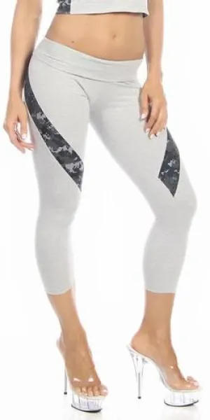 Sexy Hi Lo Waist Blue Digital Camo Combat Athletic Capri Pants - Grey/Blue