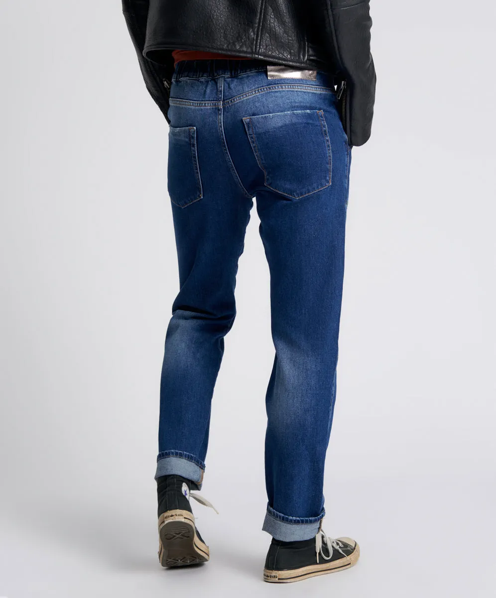 Shabbies Low Waist Drawstring Boyfriend Denim Jeans - Power Blue