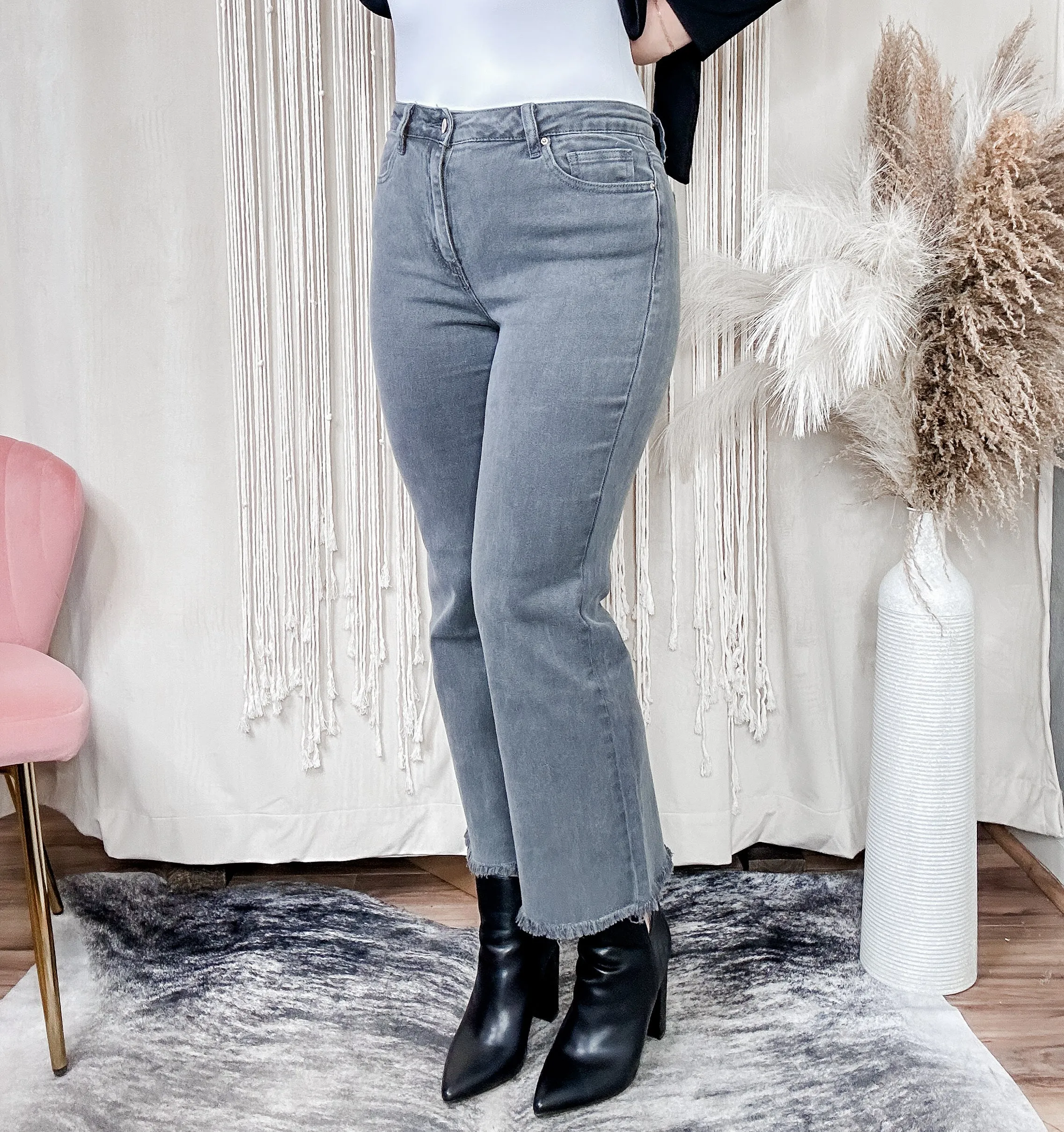 Shiloh Acid Wash Black Boot Cut Pants