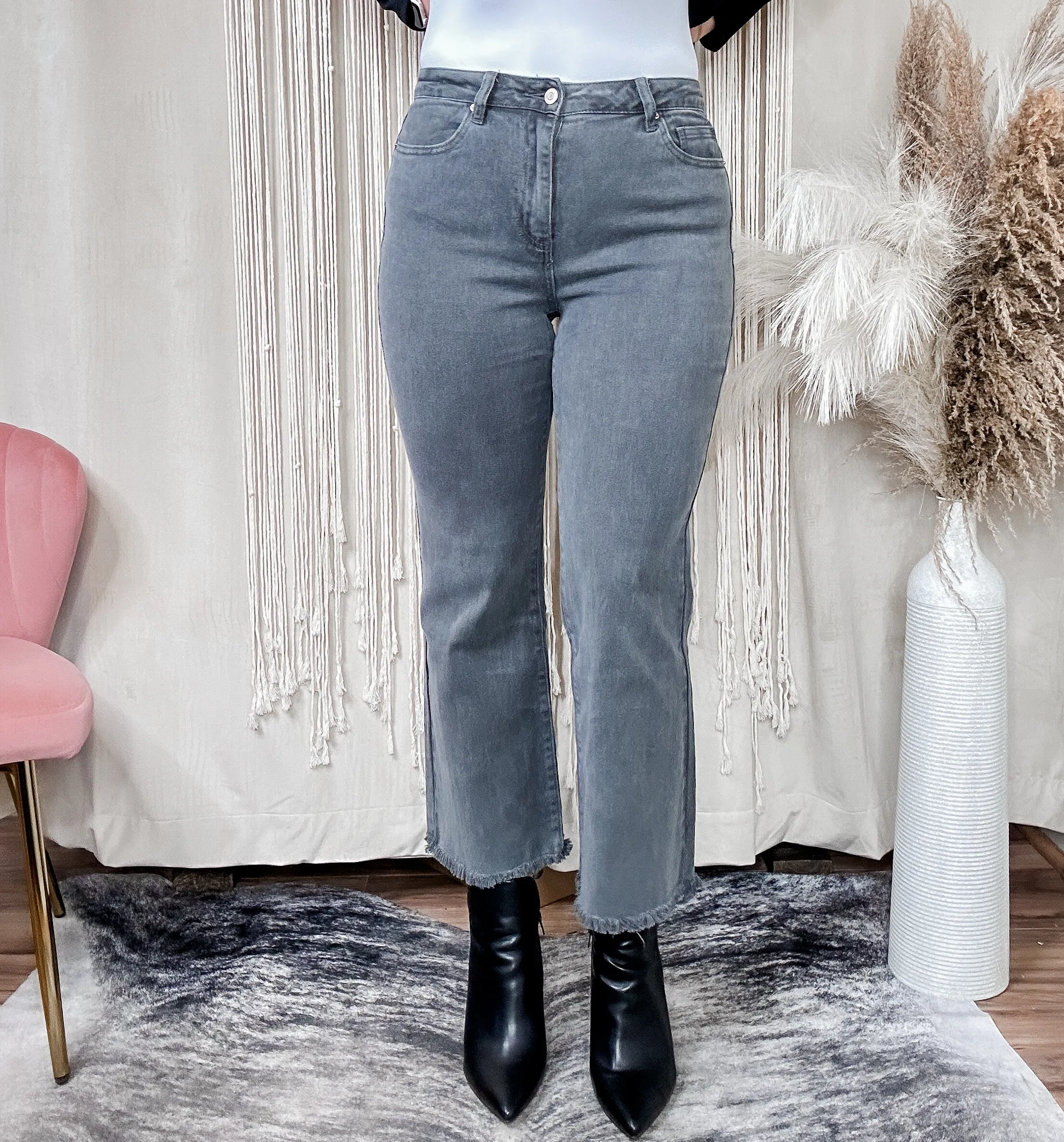 Shiloh Acid Wash Black Boot Cut Pants