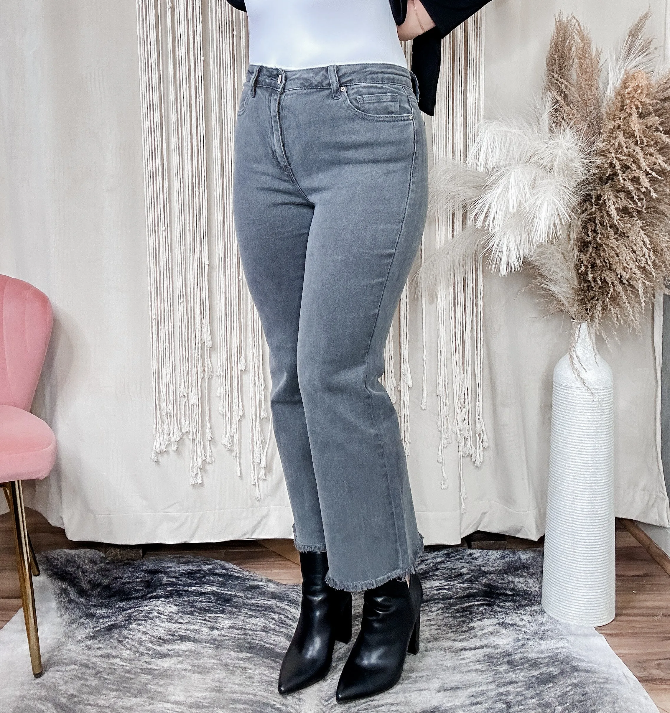 Shiloh Acid Wash Black Boot Cut Pants