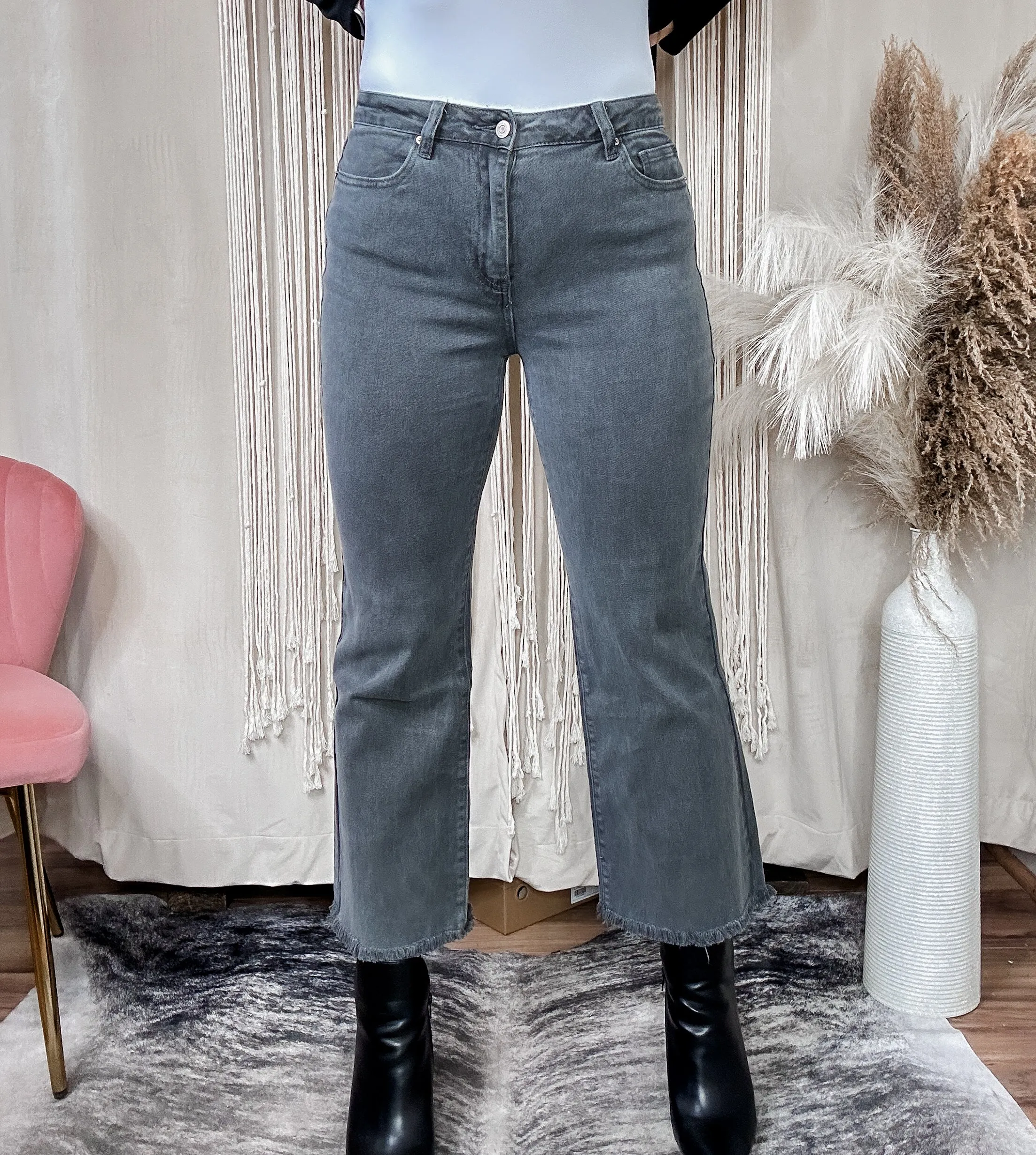 Shiloh Acid Wash Black Boot Cut Pants