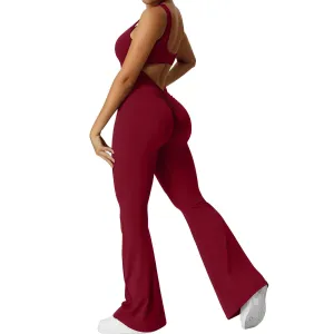 Sleek Backless Bootcut Flare Jumpsuit – Tight-Fit Elastic Sleeveless One-Piece for Daily Wear, Yoga & Sporty Elegance
