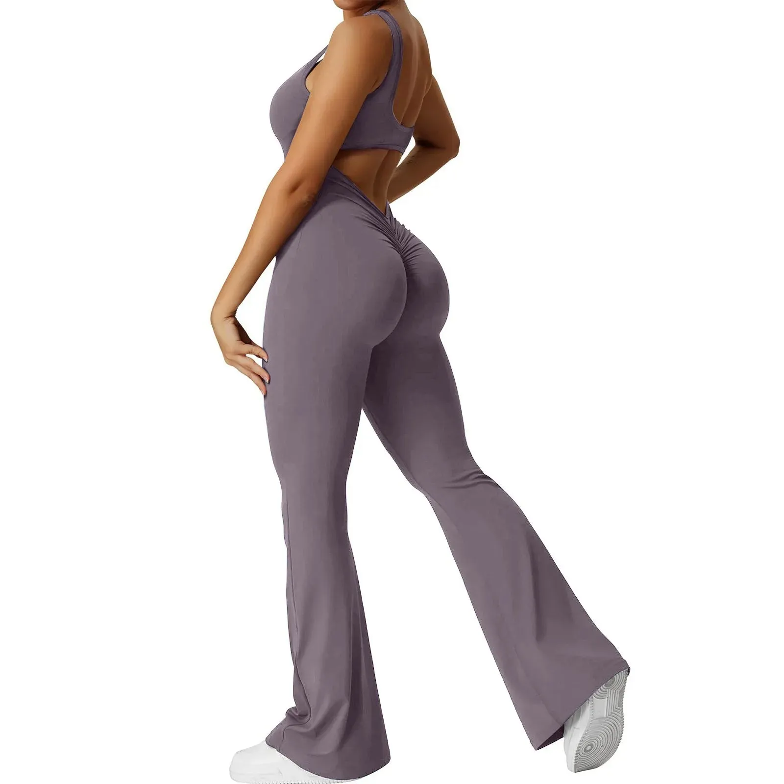 Sleek Backless Bootcut Flare Jumpsuit – Tight-Fit Elastic Sleeveless One-Piece for Daily Wear, Yoga & Sporty Elegance
