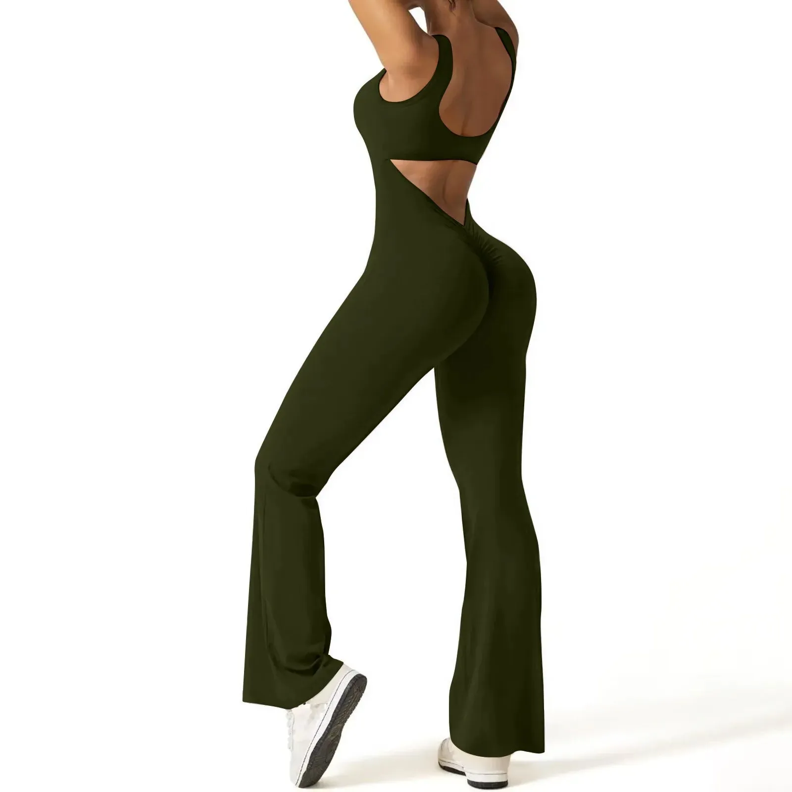 Sleek Backless Bootcut Flare Jumpsuit – Tight-Fit Elastic Sleeveless One-Piece for Daily Wear, Yoga & Sporty Elegance