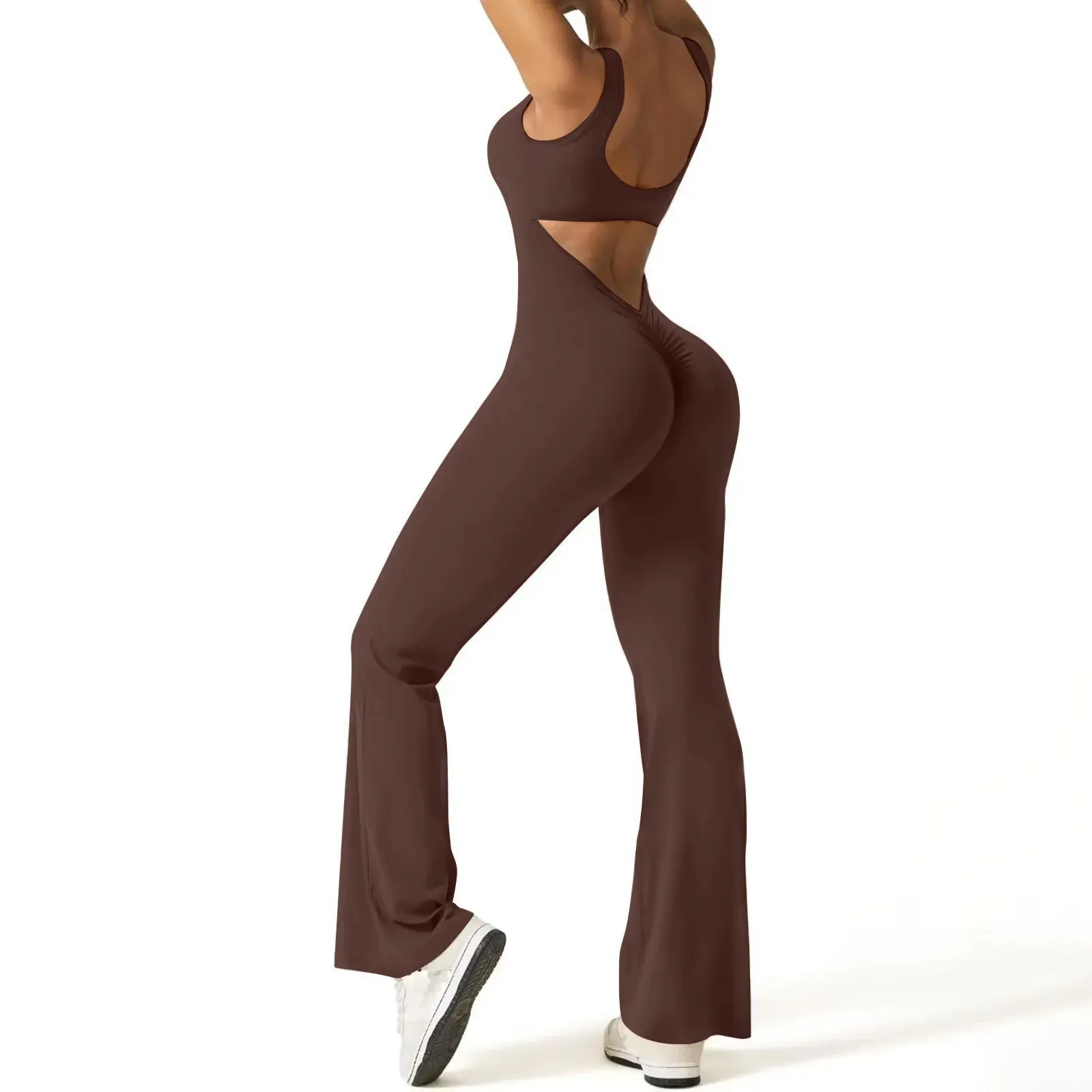 Sleek Backless Bootcut Flare Jumpsuit – Tight-Fit Elastic Sleeveless One-Piece for Daily Wear, Yoga & Sporty Elegance