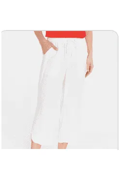 Slim Sation - Drawstring Elastic Waist Tulip Hem P/O Capri Pants - White - M22705PM