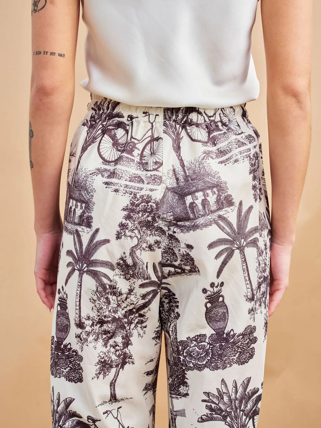 Sloane Wide Leg Tall Palazzo Pants - Tropical Bicycle Print