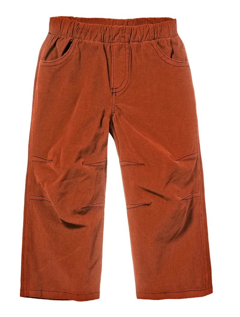 Soft Stretch Cord Pants With Knee Articulation - Contrast Stitch | Rust