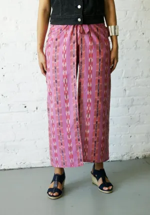 SOLD OUT Boho Wide Wrap Leg Palazzo Cotton Handwoven Fuchsia Stripe Ikat Pants
