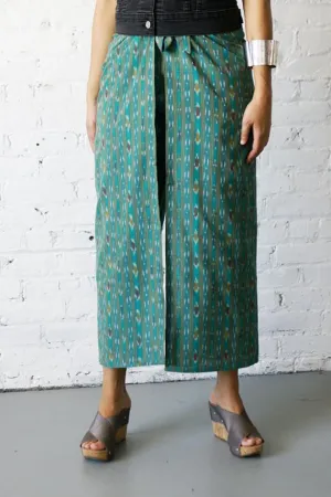 SOLD OUT: Palazzo Wide Leg Wrap Pants Cotton Handwoven Aqua Teal Ikat