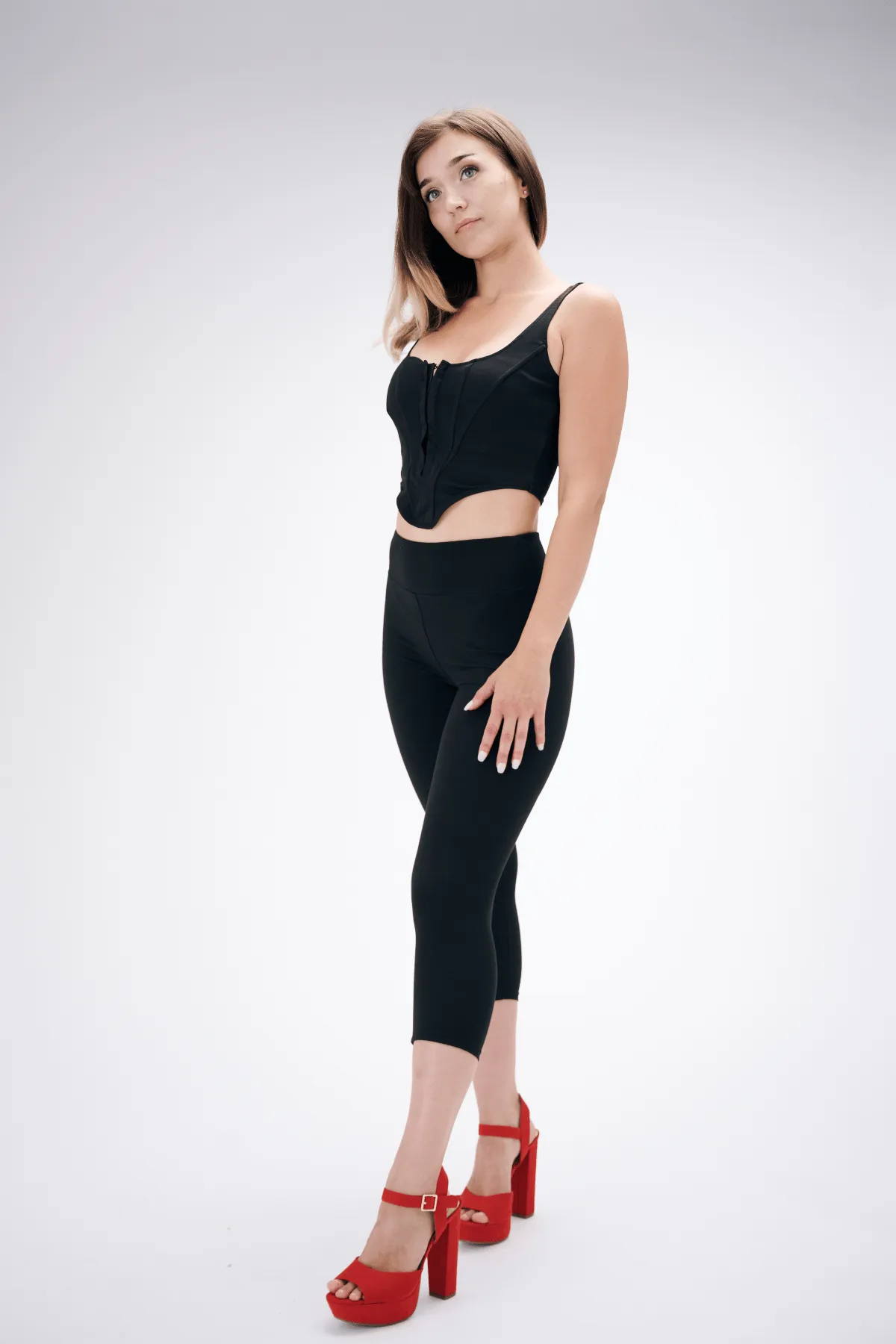 Solid Black Capri with Yoga Band