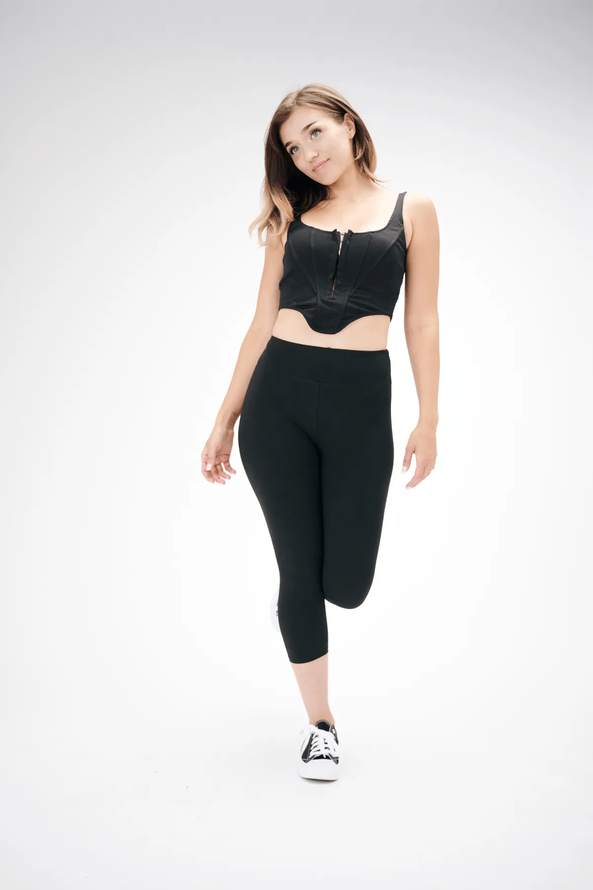Solid Black Capri with Yoga Band