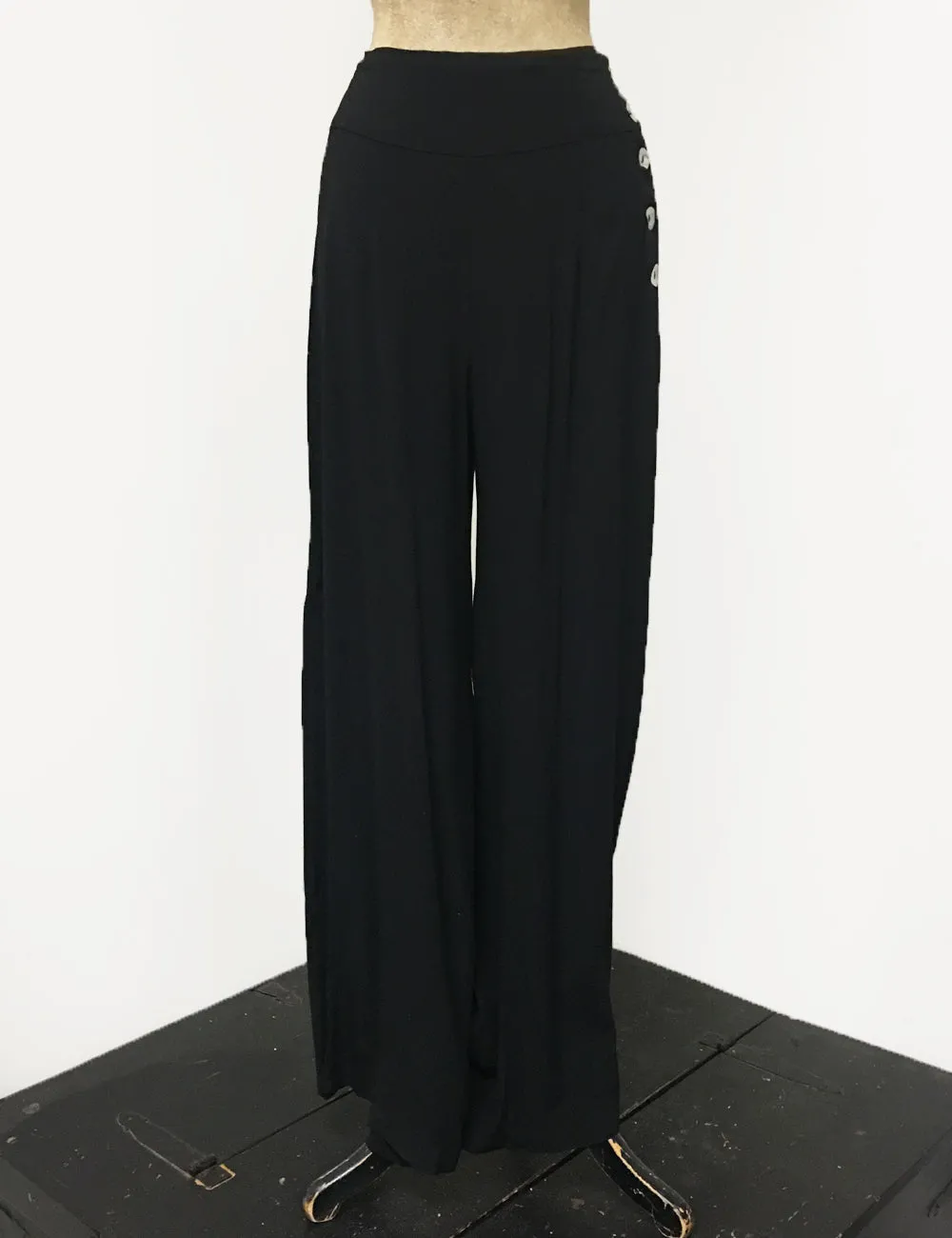Solid Black Retro 1940s Style High Waisted Palazzo Pants