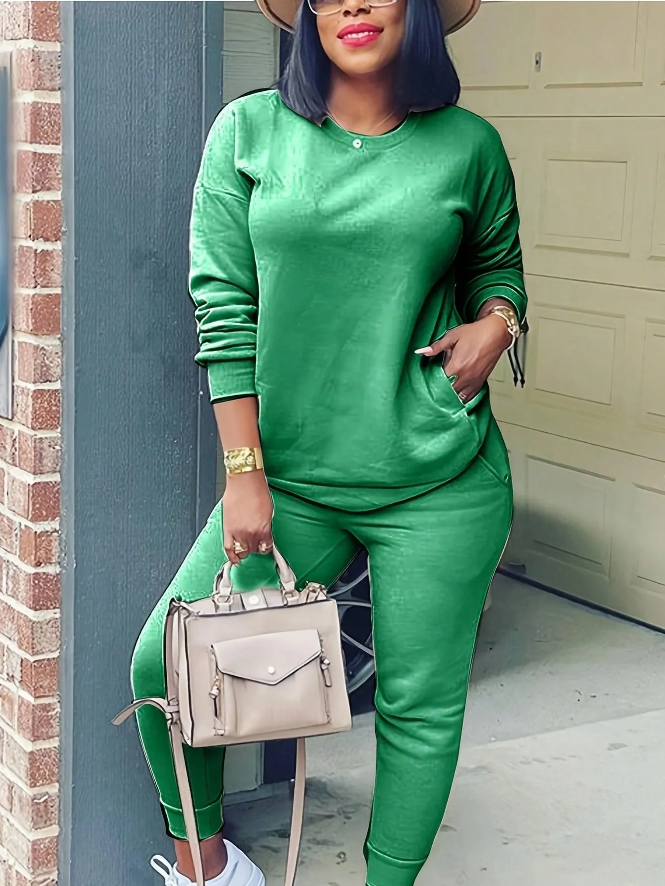 Solid Drop Shoulder Slant Pocket Sweatshirt & Sweatpants
