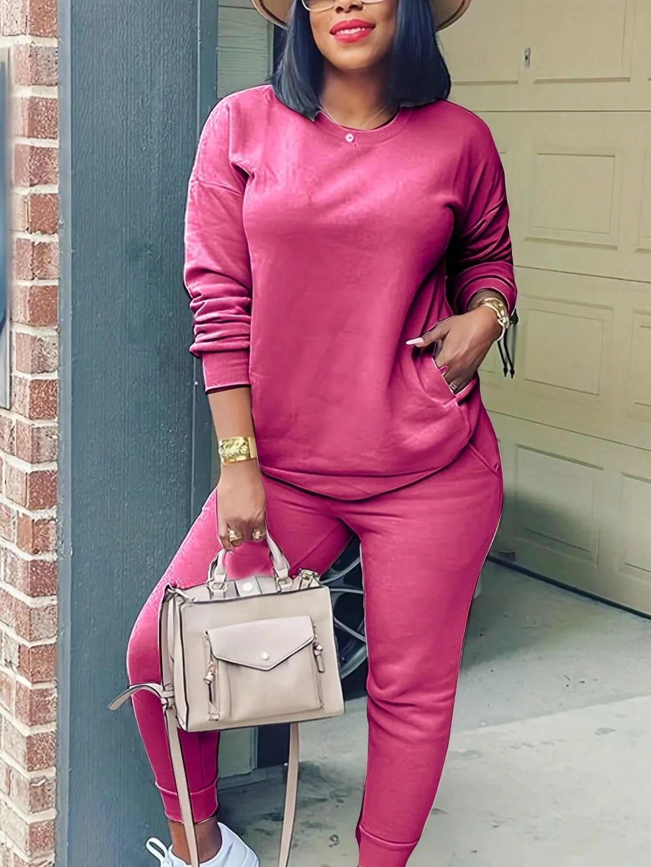 Solid Drop Shoulder Slant Pocket Sweatshirt & Sweatpants