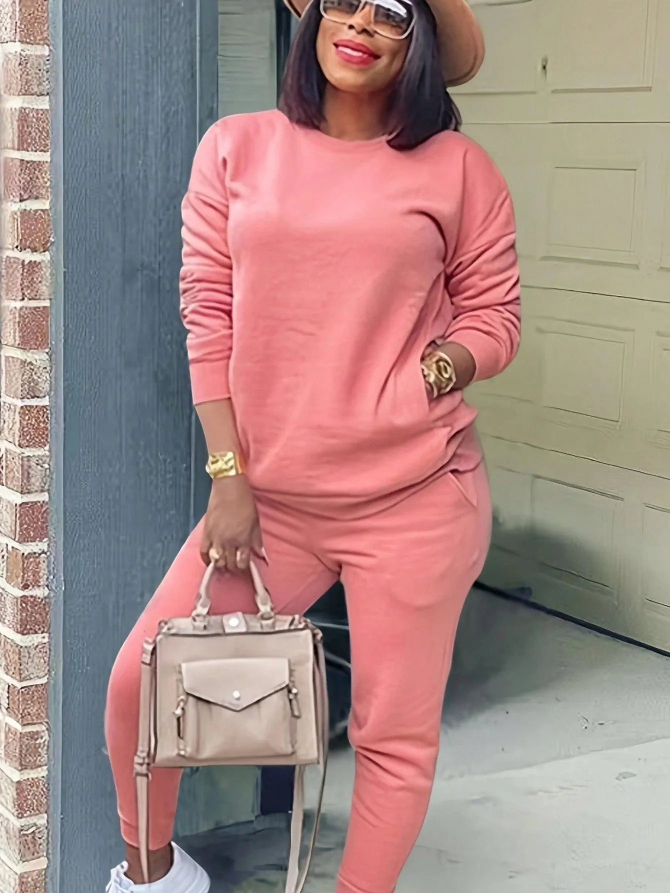 Solid Drop Shoulder Slant Pocket Sweatshirt & Sweatpants