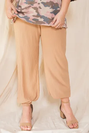 Solid Trousers Woven Elastic Waistband Pants With Drawstrings Details