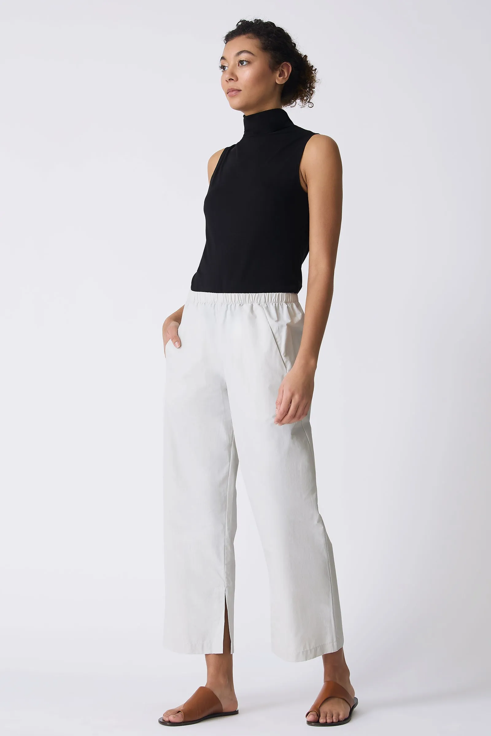 Split Hem Capri - Stone Broadcloth