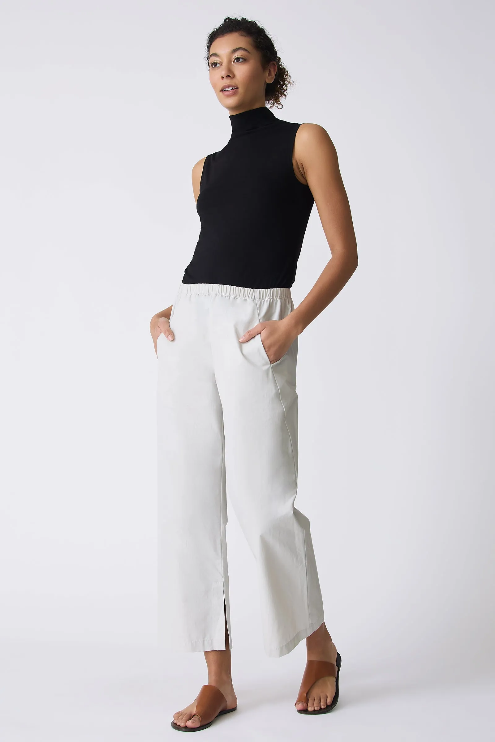 Split Hem Capri - Stone Broadcloth