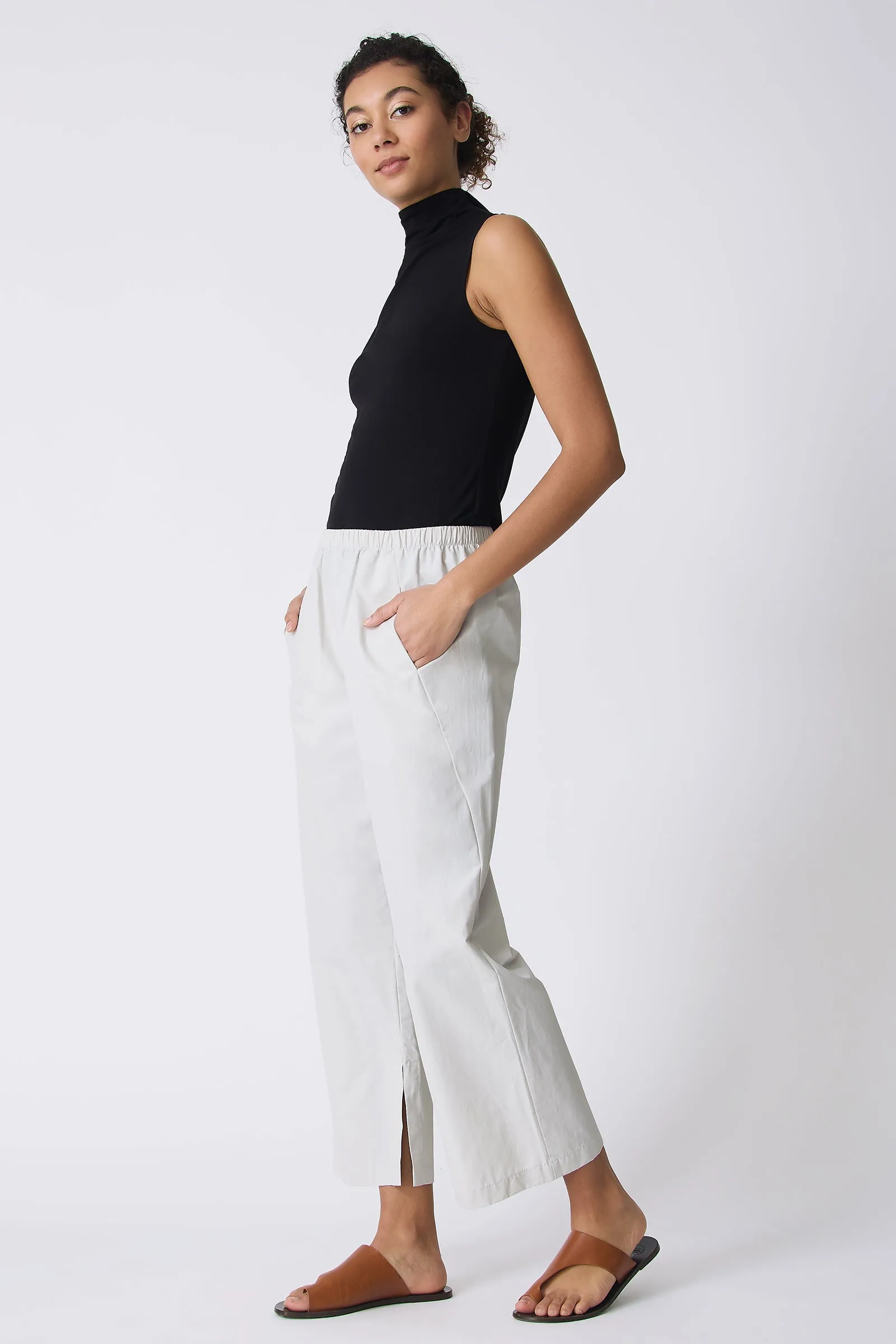Split Hem Capri - Stone Broadcloth