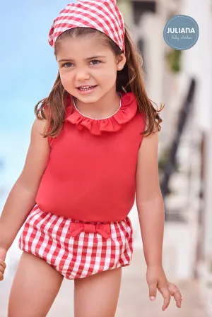 SS24 Juliana Baby Girls Red & White Check Jam Pants Set